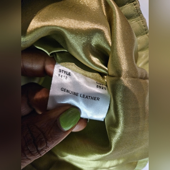 MARGARET GODFREY/St. John Olive Green Leather Zip Front Lined Jacket Size 6 - Picture 7 of 11